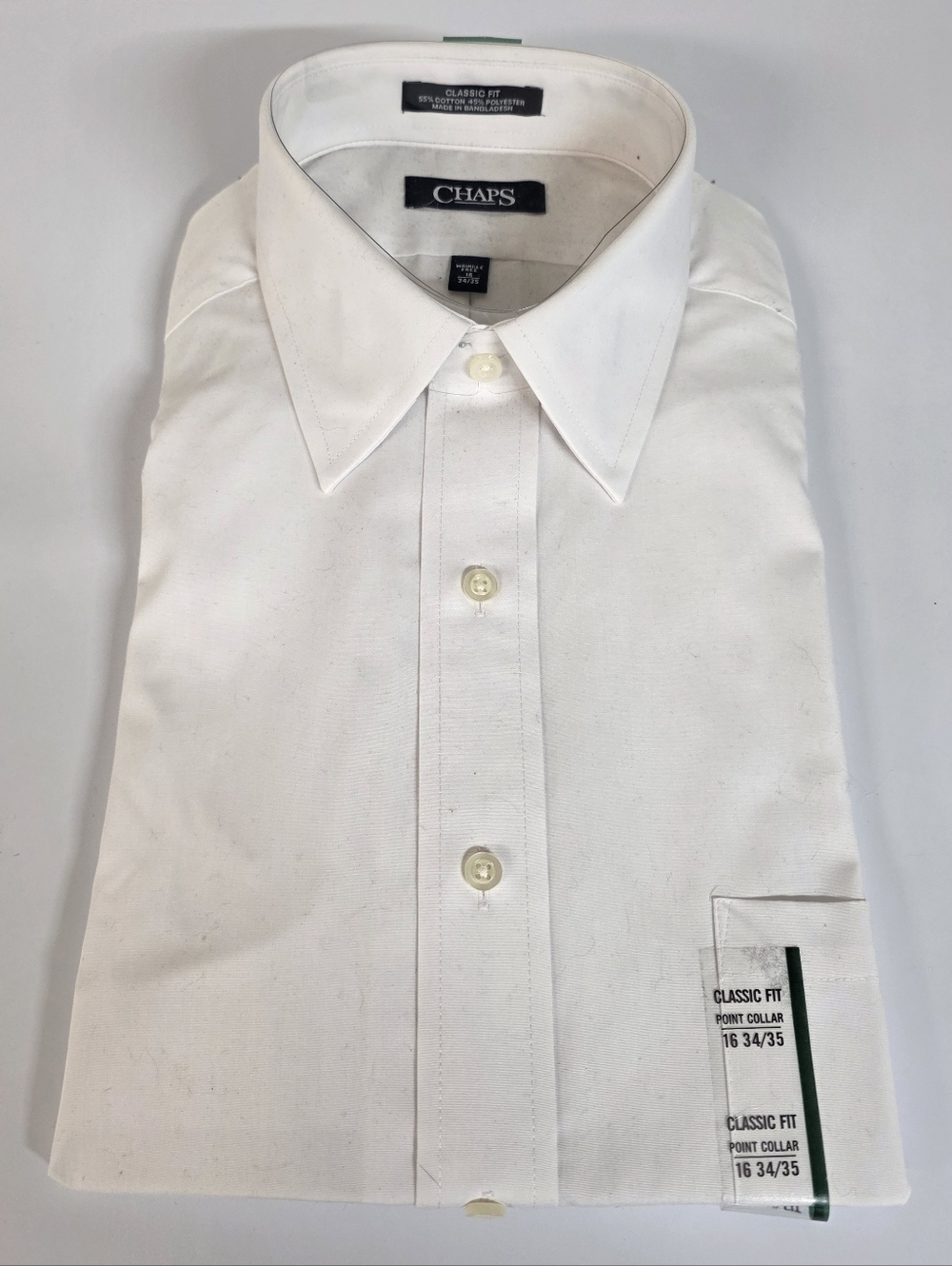 NWT Chaps White Men's Dress Shirt - Classic Fit Size 16, 34/35